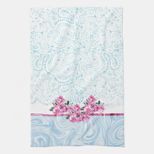 Paño De Cocina Cocina floral azul Shabby Chic Lacey Rosa