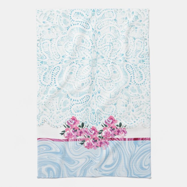 Paño De Cocina Cocina floral azul Shabby Chic Lacey Rosa (Vertical)