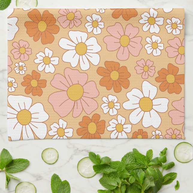 Paño De Cocina Cocina floral blanca y naranja (Doblado)