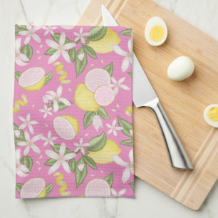 Paño De Cocina Cocina floral de cítricos rosa de Lemonade