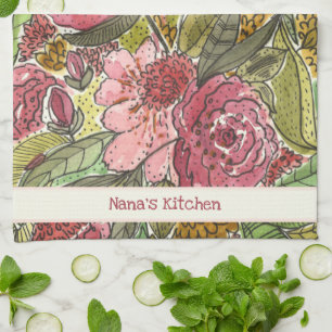 Paño De Cocina Cocina floral de color rosa Bonito Nana 