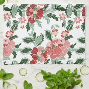 Paño De Cocina Cocina floral roja/oliva