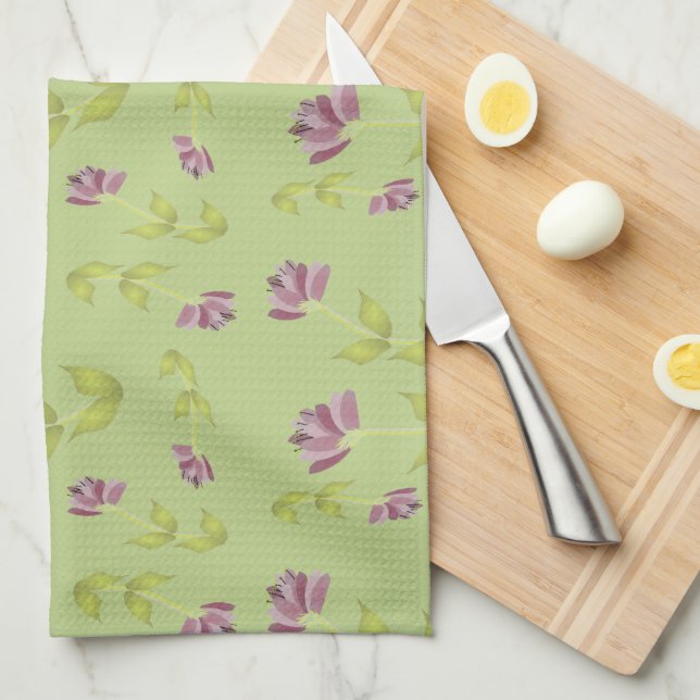 Paño De Cocina Cocina floral suave de cal y frambuesa (Doblado Cuarto)