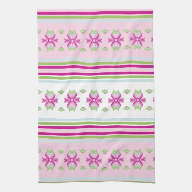 Paño De Cocina Cocina florida rosa azul y verde (Vertical)