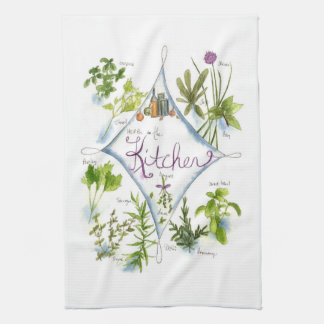 Paño De Cocina Cocina hierbas aromáticas acuarela Ilustracion art