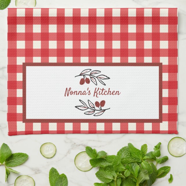 Paño De Cocina Cocina italiana personalizada de Red Gingham (Doblado)