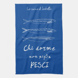 Paño De Cocina cocina italiana sardinas italita cita dibujo azul