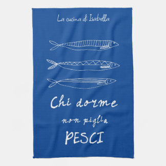 Paño De Cocina cocina italiana sardinas italita cita dibujo azul