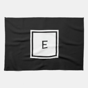 Paño De Cocina Cocina monogramada en blanco y negro Personalizado