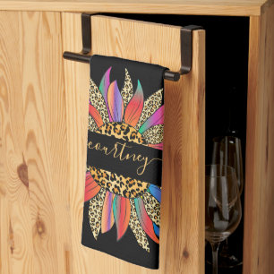 Paño De Cocina Cocina personalizada con arcoiris y leopardo