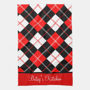 Paño De Cocina Cocina Personalizada de Cuadro Escocés Argyle Rojo