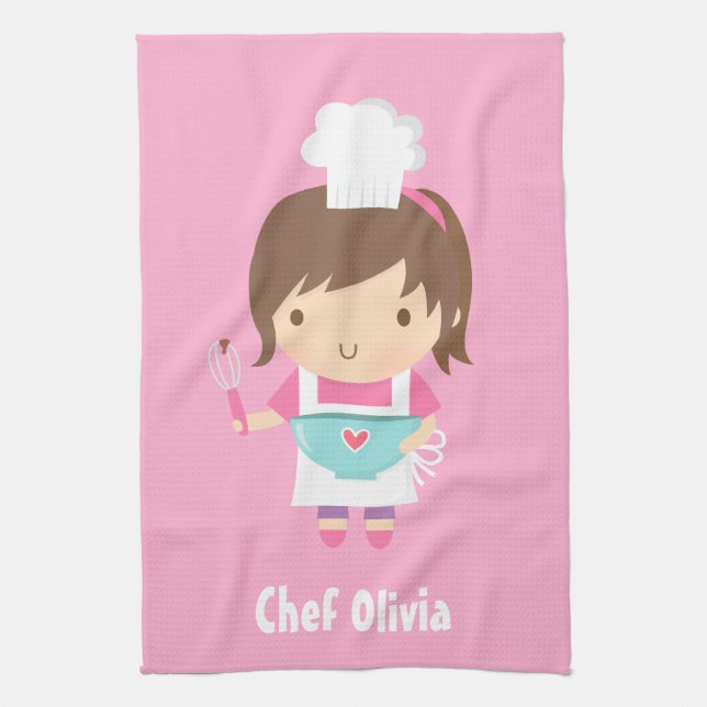 Paño De Cocina Cocina Personalizada Niña Panadera Adorable (Vertical)