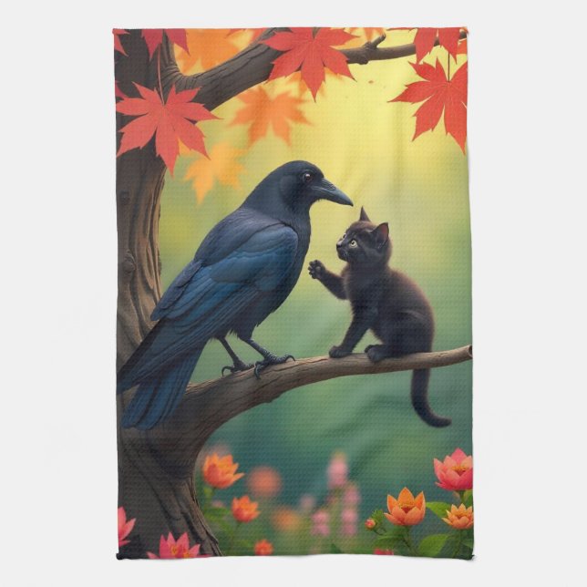 Paño De Cocina Cocina Raven-Crows de Kitten Oak Tree Garden (Vertical)