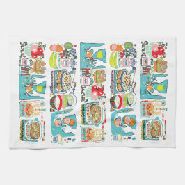 Paño De Cocina Cocina retro Ilustracion de libros de cocina Aqua