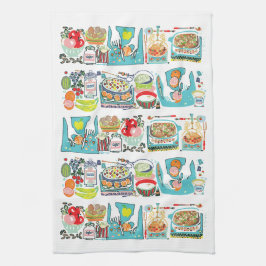Paño De Cocina Cocina retro Ilustracion de libros de cocina Aqua