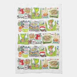 Paño De Cocina Cocina retro Ilustracion libro de cocina verde bri