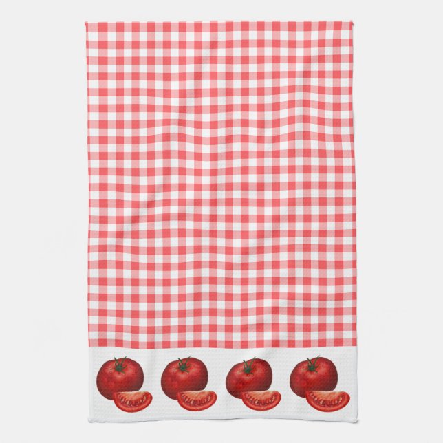 Paño De Cocina Cocina Roja de Gingham y Tomates (Vertical)
