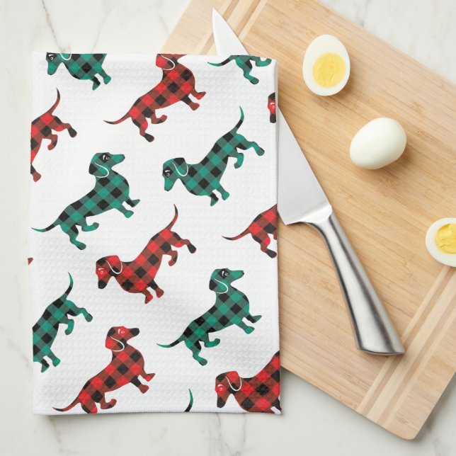 Paño De Cocina Cocina roja y verde del país de los Dachshunds del (Doblado Cuarto)