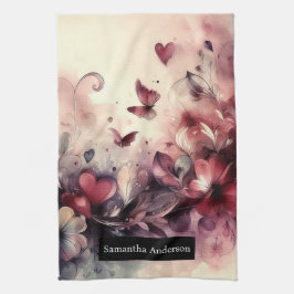 Paño De Cocina Cocina Romántica: Corazones Abstractos Mariposas