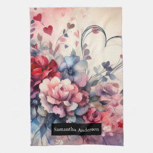 Paño De Cocina Cocina Romántica: Corazones Abstractos Rosas