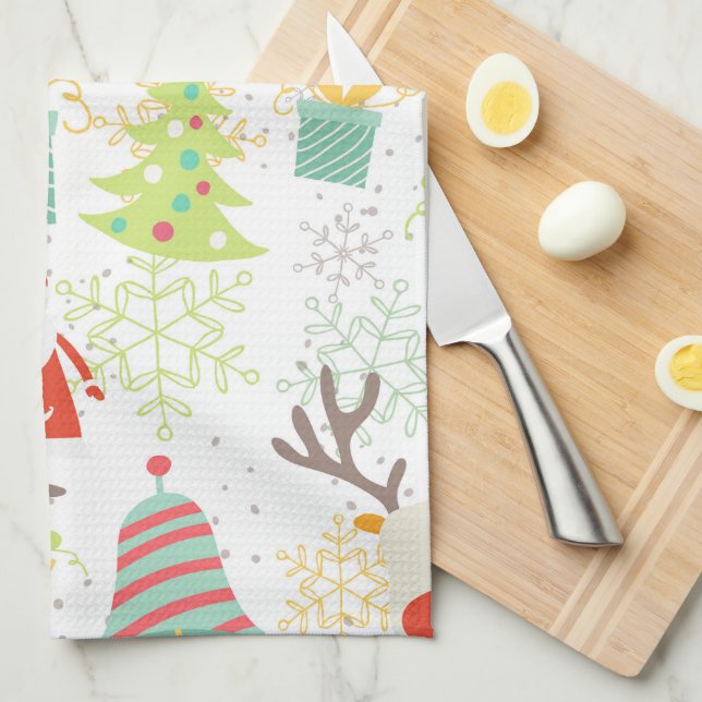 Paño De Cocina Cocina Santa, reno, Campana y Árbol de Navidad (Doblado Cuarto)