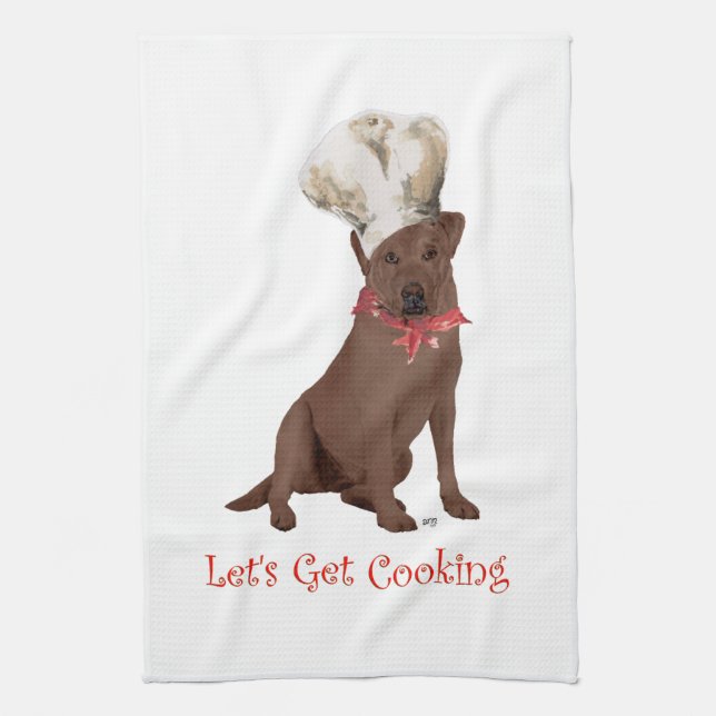 Paño De Cocina Cocinando Labrador Retriever de Chocolate (Vertical)