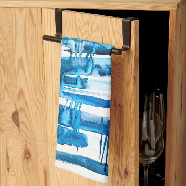 Paño De Cocina Cocitos de acuarela de arte abstracto azul (Pliegue de tercios)