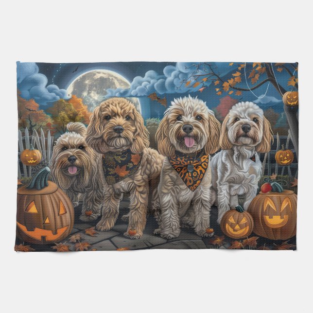 Paño De Cocina Cockapoo Halloween Espeluznante (Horizontal)