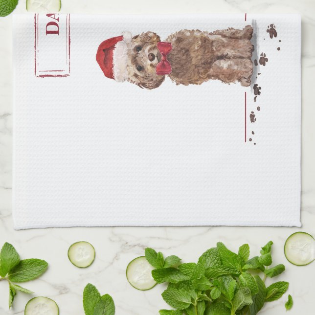 Paño De Cocina Cockapoo Marrón Divertido Perro de Navidad y Árbol (Doblado)