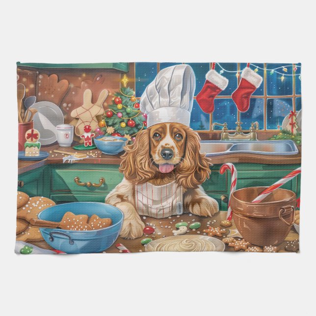Paño De Cocina Cocker inglés Spaniel Holiday Baking: Navidades (Horizontal)