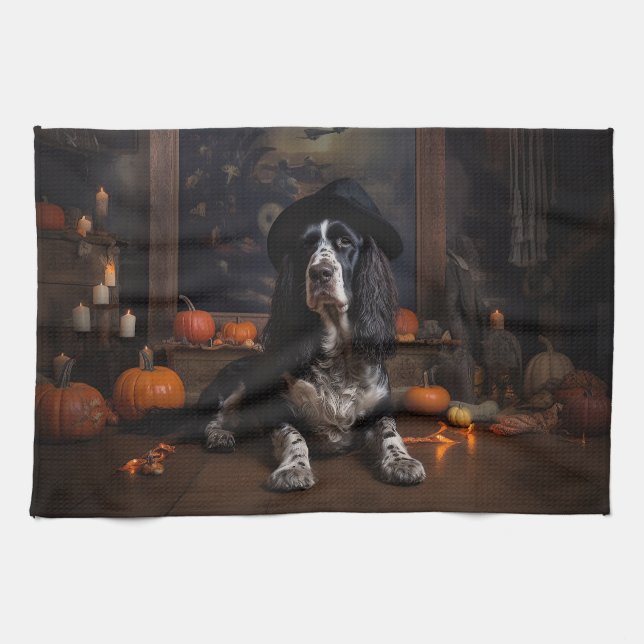 Paño De Cocina Cocker inglés Spaniel Pumpkins Halloween Scary (Horizontal)
