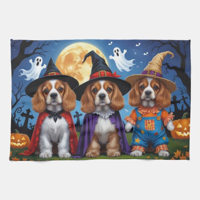 Paño De Cocina Cocker Spaniel Dogs Calabaza Halloween Funny (Horizontal)