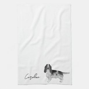 Paño De Cocina Cocker Spaniel en negro y blanco & texto personali