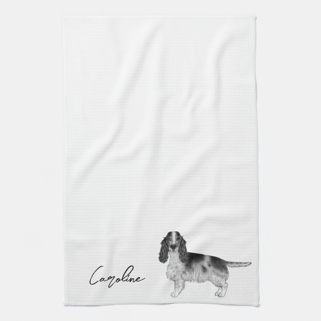 Paño De Cocina Cocker Spaniel en negro y blanco & texto personali (Vertical)