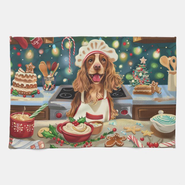 Paño De Cocina Cocker Spaniel Holiday Baking: Navidades festivos (Horizontal)