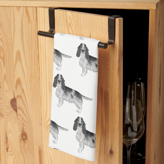 Paño De Cocina Cocker Spaniel inglés en patrón blanco y negro (Pliegue de tercios)