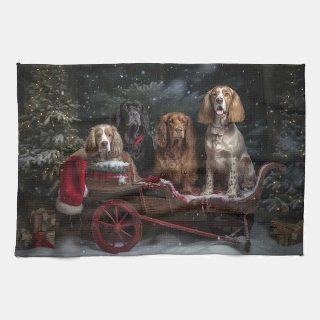 Paño De Cocina Cocker Spaniel Nevado Trineo Decoración de Navidad (Horizontal)