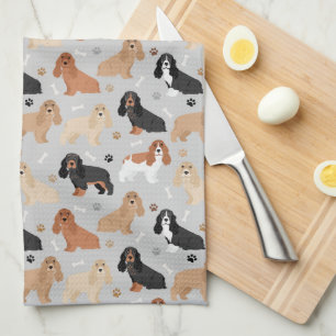 Paño De Cocina Cocker Spaniel Perro Huesos y Papas Gris