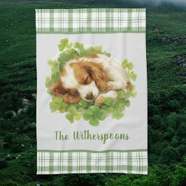 Paño De Cocina Cocker Spaniel Puppy Sleeping in Shamrocks Plaid 