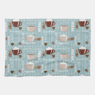 Paño De Cocina Coffee Cups Blue Vertical Lines Caffeine Grains