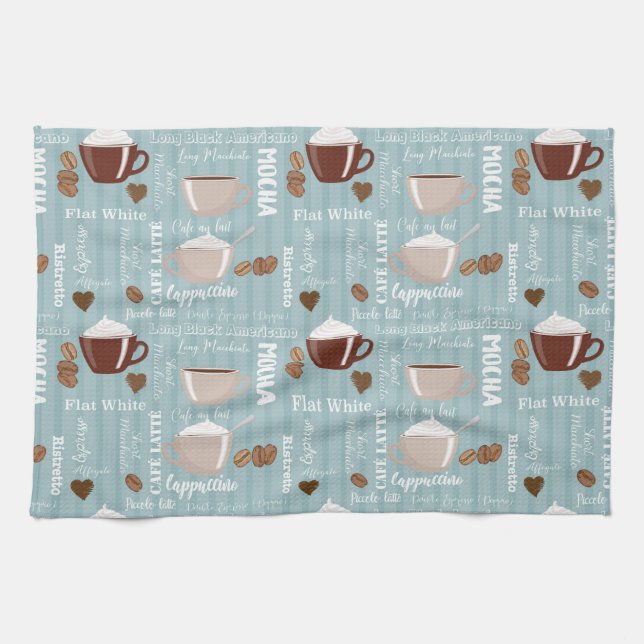Paño De Cocina Coffee Cups Blue Vertical Lines Caffeine Grains (Horizontal)