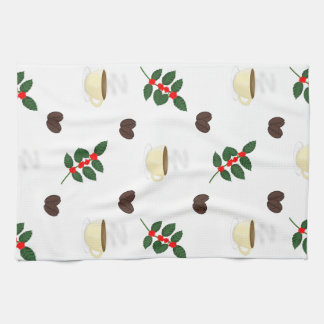 Paño De Cocina Coffee Pattern with Beans, Cups, and Coffee trees