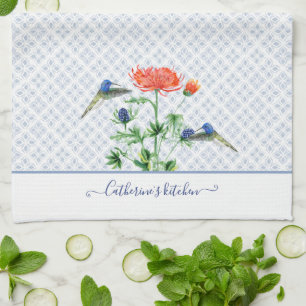 Paño De Cocina Cojín acuático floral de la Casa Azul de la Marina