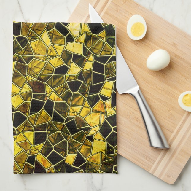 Paño De Cocina Cojín oscuro, mosaico amarillo, división de línea  (Doblado Cuarto)