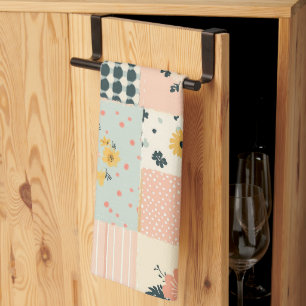 Paño De Cocina Colcha de patchwork floral coralpastel cottagecore