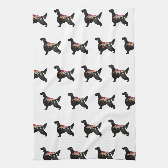 Paño De Cocina Coleador inglés de perro engendra silhouett floral (Vertical)