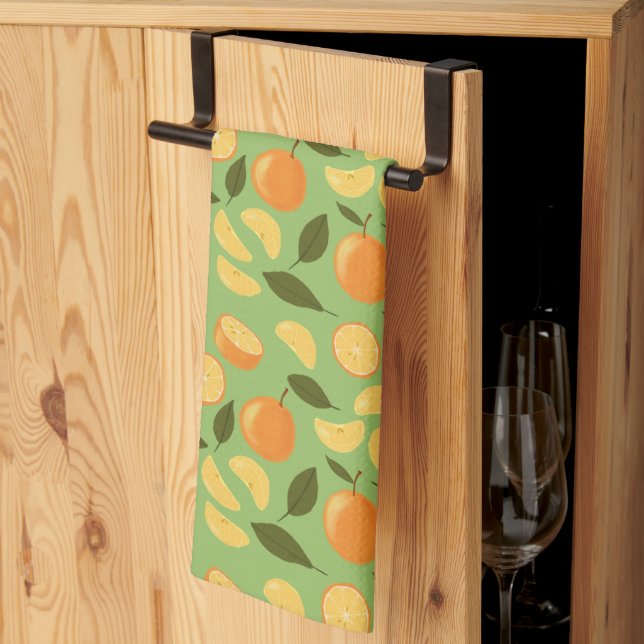 Paño De Cocina Colección de patrones de cesta de frutas - Naranja (Pliegue de tercios)
