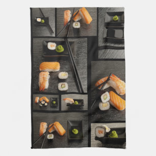 Paño De Cocina Colección del sushi en fondo negro