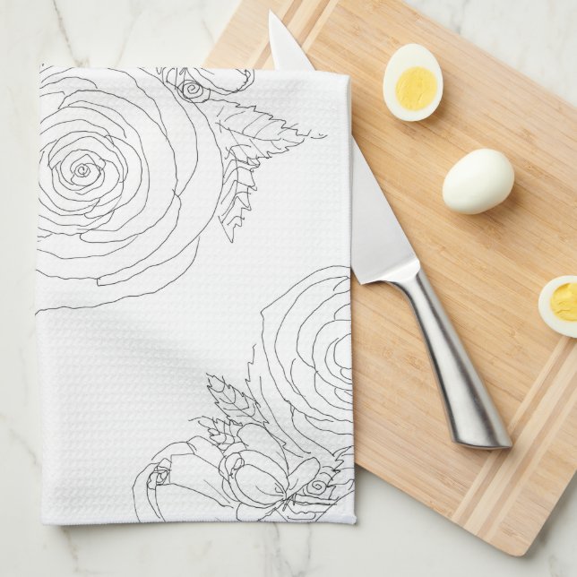 Paño De Cocina Colección floral en blanco y negro (Doblado Cuarto)