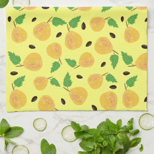 Paño De Cocina Colección Peras Doradas Amarillo Brillante (Doblado)